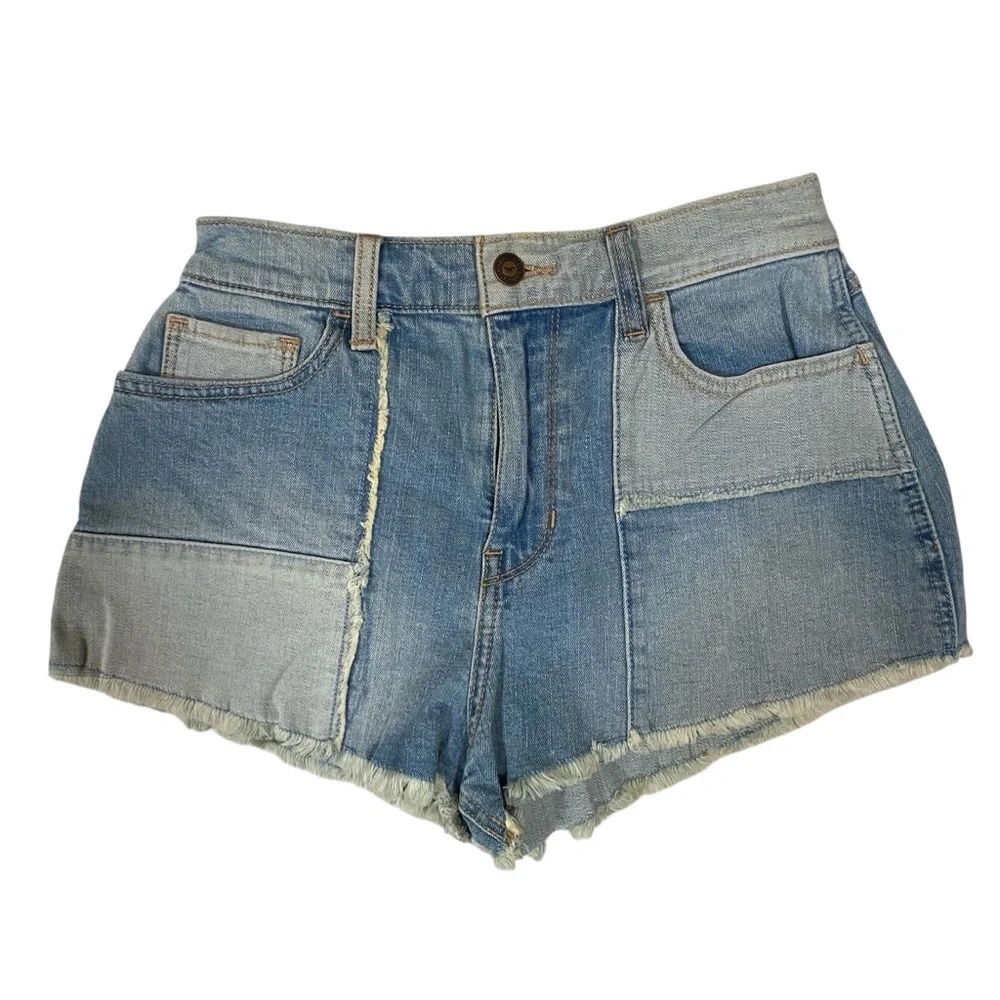 Hollister Co. Women's Vintage Shorts 2-Tone Patches Jeans Shorts High Ri…